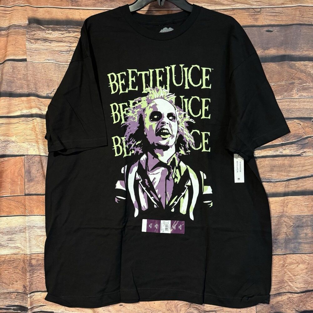 Beetlejuice Mens 2XL Black T-Shirt Michael Keaton Tim Burton Movie Graphic NWT